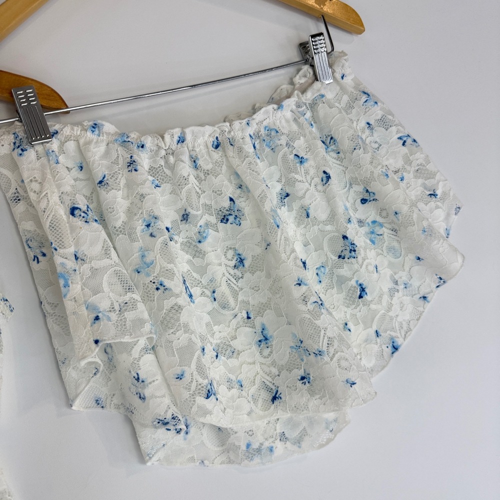 Frankies Bikinis Cassie Tank Flora Shorts Set Womens L White Blue Lace Butterfly - Picture 5 of 13